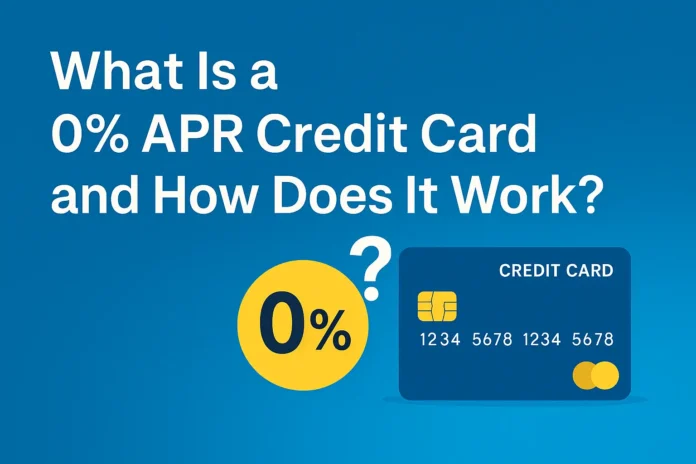 APR credit cards 1. Image illustrating a credit card with text explaining 0% APR credit cards and their functionality.