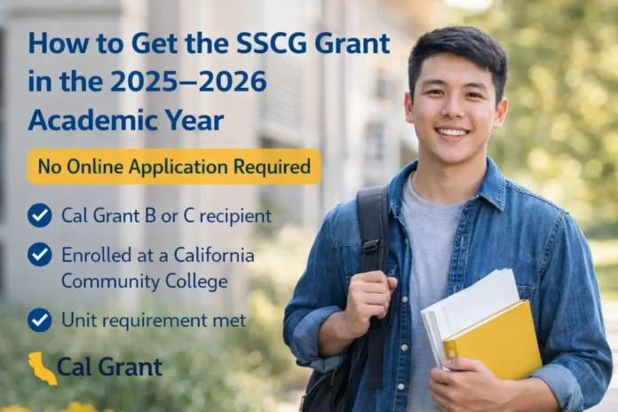 Student holding books Student holding books on a California community college campus explaining how the SSCG grant online works for the 2025–2026 academic year